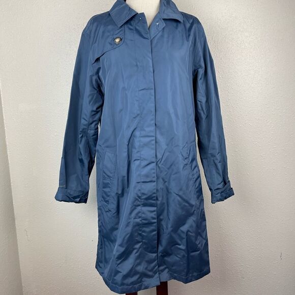 Eddie Bauer Navy Blue Trench Coat Size L EUC - Picture 1 of 9